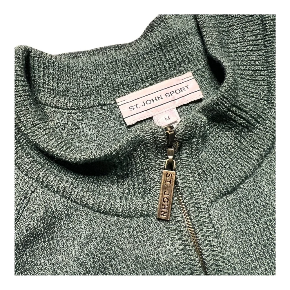 St. John Sport Full Zip Jacket Babydoll Sleeves Women Green Medium Wool Blend